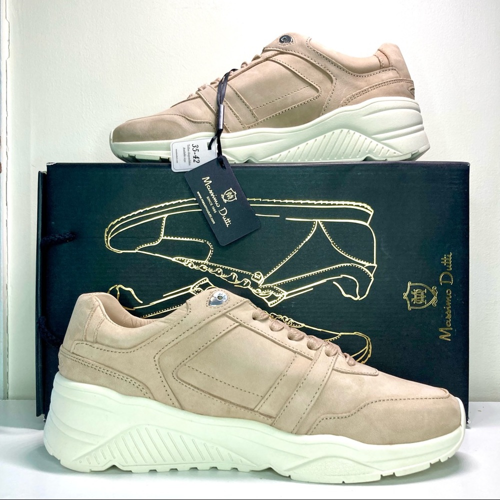 Leather trainer fashion sneaker low cut light cream beige blush pink